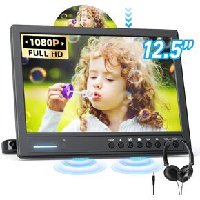 ARAFUNA 12.5 "مشغل قرص DVD مع سماعة رأس ، مشغل أقراص DVD المحمولة مع تركيب مسند رأس ، قرص من نوع الشفط ، يدعم مشغل DVD مسند رأس 1080 بكسل ، إدخال HDMI ، AV في/خارج ، قارئ بطاقة USB/SD
