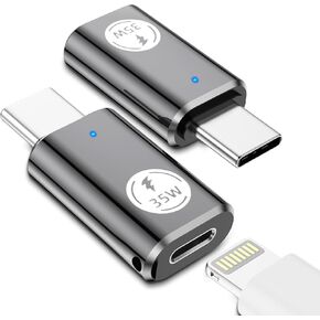 Lightning to USB C Male Adapter for iPhone 16 15, 2 Pack USB Type C Male to Lightning Female Adapter with 35W PD Fast Charging&Data Transfer and CarPlay for iPhone 16 15 Pro Max 15 Plus,iPad-Gray