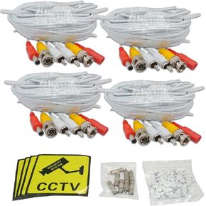 4 x 60ft Security Camera BNC Cable,Video Audio with Power for CCTV Camera Installation,Pre-Made All in one Siamese coaxial Plug Ready