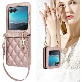 for Motorola RAZR+ Plus 2023 (Not Razr 40) Crossbody Case, Case for Motorola Razr 40 Ultra with Strap, Shockproof Cover for Women Lanyard Case for Motorola Razr Plus 2023.Lanyard Rose Gold