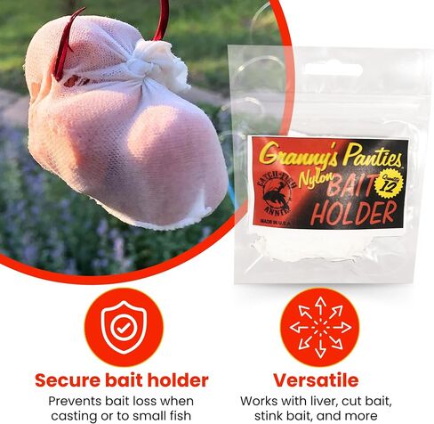 Granny's Panties Nylon Bait Holder for Fishing - Bait Bag Secures Bait on Hook, Prevents Bait Loss to Small Fish & When Casting - Fishing Bait Holder for All Bodies of Water - Made in USA - 6-Pack in Saudi Arabia