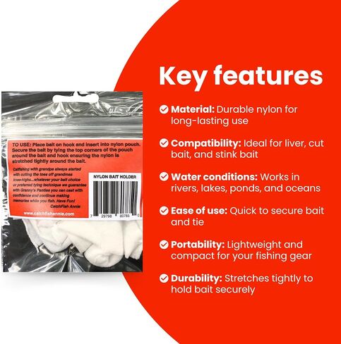 Granny's Panties Nylon Bait Holder for Fishing - Bait Bag Secures Bait on Hook, Prevents Bait Loss to Small Fish & When Casting - Fishing Bait Holder for All Bodies of Water - Made in USA - 6-Pack in Saudi Arabia