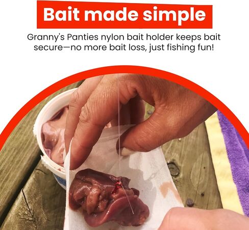Granny's Panties Nylon Bait Holder for Fishing - Bait Bag Secures Bait on Hook, Prevents Bait Loss to Small Fish & When Casting - Fishing Bait Holder for All Bodies of Water - Made in USA - 6-Pack in Saudi Arabia
