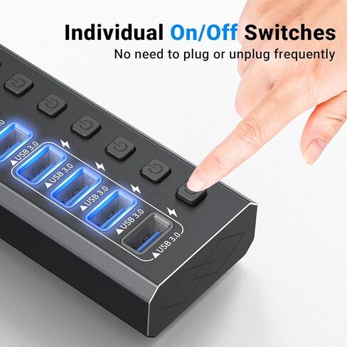 Powered USB Hub 3.0 ، Niao-chao 10-Port USB 3.0 Hub Aluminy Aluminium Charging USB 3.0 Hub USB متوافق مع جميع أجهزة أجهزة الكمبيوتر المحمولة المحمولة. in Kuwait