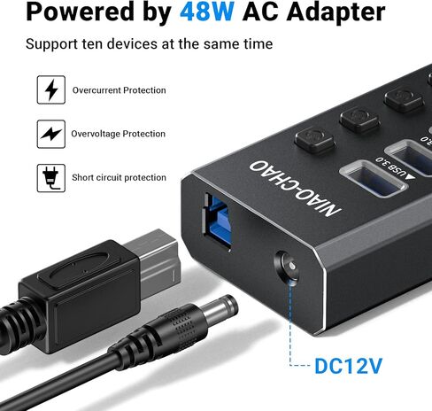 Powered USB Hub 3.0 ، Niao-chao 10-Port USB 3.0 Hub Aluminy Aluminium Charging USB 3.0 Hub USB متوافق مع جميع أجهزة أجهزة الكمبيوتر المحمولة المحمولة. in Kuwait