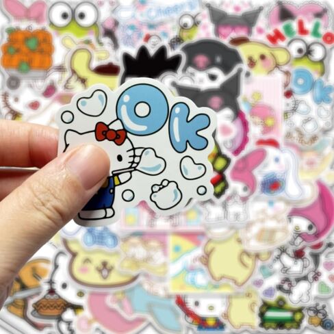 100PCS Sunriio Cute Cartoon Stickers for Kids and Girls,Hello Kawaii Kitty&Melody Korumi Decals Gifts for Phone,Laptop,Water Bottle,Guitar,Skateboard, Bike,Suitcase,Skateboard,Snowboard in Saudi Arabia
