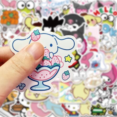 100PCS Sunriio Cute Cartoon Stickers for Kids and Girls,Hello Kawaii Kitty&Melody Korumi Decals Gifts for Phone,Laptop,Water Bottle,Guitar,Skateboard, Bike,Suitcase,Skateboard,Snowboard in Saudi Arabia
