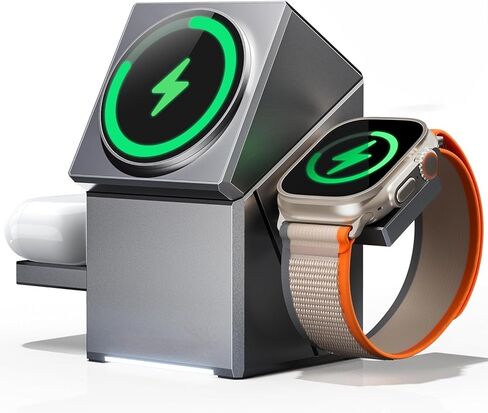Wireless Charging Station, CubeTrick-X Qi2 15W Fast Charge, 3 in 1 Wireless Charging Station for Apple Watch Charger, for iPhone 16, 15, 14, 13, 12 Series, AirPods (30W USB Charger Included) in Saudi Arabia