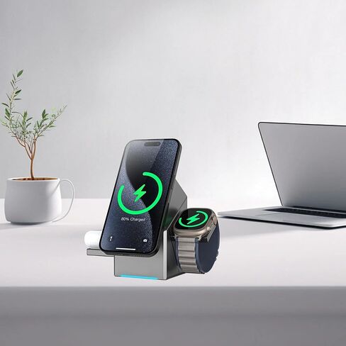 Wireless Charging Station, CubeTrick-X Qi2 15W Fast Charge, 3 in 1 Wireless Charging Station for Apple Watch Charger, for iPhone 16, 15, 14, 13, 12 Series, AirPods (30W USB Charger Included) in Saudi Arabia