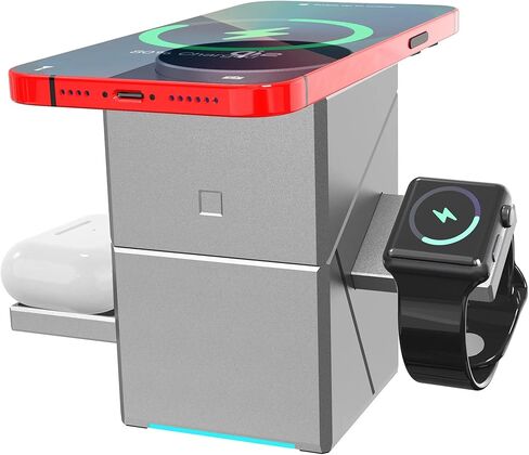 Wireless Charging Station, CubeTrick-X Qi2 15W Fast Charge, 3 in 1 Wireless Charging Station for Apple Watch Charger, for iPhone 16, 15, 14, 13, 12 Series, AirPods (30W USB Charger Included) in Saudi Arabia