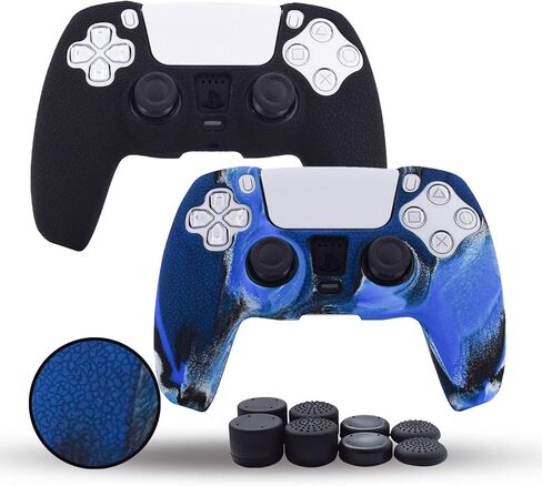 Grips متوافقة مع الجلد PS5 وحدة تحكم ، قبضة السيليكون لـ PlayStation 5 وحدة تحكم الغطاء المضاد للانزلاق لوقاية وحدة التحكم PS5 -pack2 مع 8pcs pro thumb grips -black camoublue in Kuwait