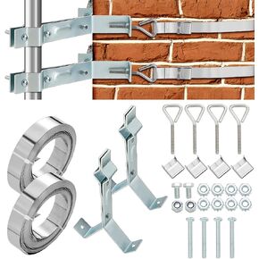 Galvanized Steel Antenna Chimney Y Mount Heavy Duty Wall Mount with 18ft Straps Standoff and Instruction Stainless Steel Antenna Mount Chimney Antenna Mounting Kit for TV CB Ham Outside Home