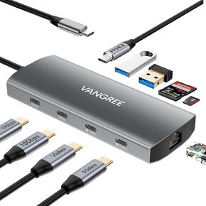 USB C Hub with 2 USB C 4K@60Hz Displayports, 2 USB-A & 1 USB-C 3.2 10Gbps Ports, 1Gbps Ethernet, 100W PD, SD/TF Slot, USB C Splitter Dual Monitor Adapter for MacBook Pro, USB-C Monitor, Windows/macOS