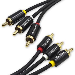 3RCA to 3RCA Cable 6.6 Feet Gold-Plated Contacts 3 RCA Male to Male Audio Cable for Speaker, Hi-Fi Systems, Home Theater, HDTV, etc.