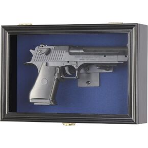 Single Handgun Pistol Revolver Gun Display Case Wall Mount Lockable Blue Felt Wood Cabinet Acrylic Door Gun Shadow Box Stand Rack Holder
