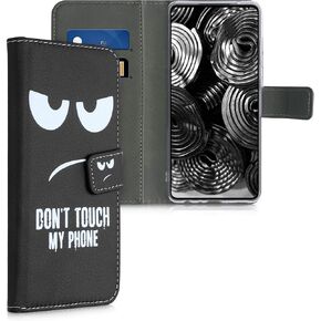 kwmobile Wallet Case Compatible with Samsung Galaxy A52 / A52 5G / A52s 5G Case for Phone - Don't Touch My Phone White/Black