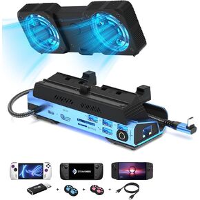Legion Go/ROG Ally/Steam Deck Dock - 14-in-1 Docking Station Dismantling Dual Cool Fans Steam, M.2 NVMe Enclosure,4K@60Hz,4 USB Ports,100W PD Charging, Gigabit Ethernet Fit for Steam Deck