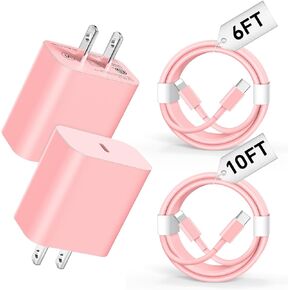 USB C Charger Compatible with iPhone Charger 2Pack 20W Type C Wall Phone Charger with 6/10FT Fast Charging Cable Compatible with iPhone 14/13/12/11 Pro/iPad/Pro Max/Plus/XS/XR/X/SE/8 Charger Pink