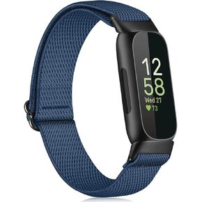FINTIE Elastic Bands Compatible with Fitbit Inspire 3 2 HR 1 / Ace 3 2, Adjustable Stretchy Nylon Loop Band Breathable Replacement Strap Accessory Wristband, Navy