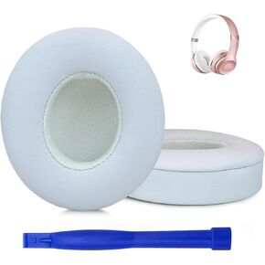 Beats Solo 2/3 Wireless Ear Pads - with Protein Leather and Memory Foam Only for Beats Solo 2.0/3.0 Wireless On-Ear Headphones（White）