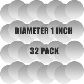 Cell Phone Metal Stickers 1 inch for Magnetic Car Mount. Replacement Set of 32 Mini Magnet Metal Plates. Silver Car Sticky Small Round Iron Discs with 3M Adhesive Backing for Case, DIY, Crafts.
