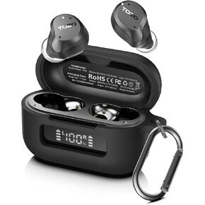 for TOZ0 NC9(2024) Case Cover, Silicone Protective Scratch Resistant Battery Display Visible Design Cover for TOZO Hybrid Active Noise Cancelling Wireless Earbuds with Carabiner-Black