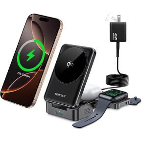 Qi2 3 in 1 Wireless Charger for Apple Devices, Qi2 15W Magnetic Foldable Wireless Fast Charger for iPhone 16/15/14/13/12, Apple Watch and AirPods