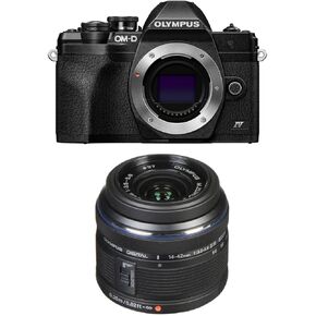 Olympus OM-D E-M10 Mark IV Mirrorless Camera, Black with Olympus M. Zuiko 14-42mm f/3.5-5.6 II R Lens, Black