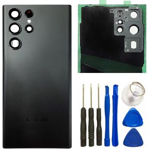 Back Glass Replacement for Samsung Galaxy S22 Ultra SM-S908B, SM-S908B/DS SM-S908U SM-S908U1 Back Cover Glass Housing Door with Camera Lens and Pre-Installed Tapes + Tools Phantom Black