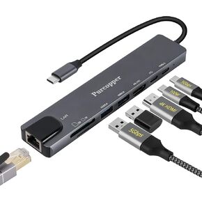 USB C HUB Ethernet, 8 in 1 USB C Multiport Adapter with 4K HDMI, PD100W, USB C Port, 2*USB 3.0, RJ45 Ethernet, SD/TF Card Reader, Docking Station Compatible with MacBook Pro/Air/Laptops/Dell XPS/iPad