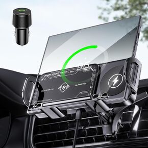 Wireless Car Charger Mount, Auto-Clamping 15W Dual Coil One-Touch 90° Rotatable Car Phone Holder Wireless Charger for Samsung Galaxy Z Fold 6/5/4/3, Z Flip, Pixel 9 Pro Fold and iPhone