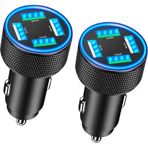 USB Fast Car Charger, Kindtoy 2Pack 60W Dual USB-A + QC3.0 Car Power Cigarette Lighter 4-Port USB Car Charging Adapter Car Carplay Charger for iPhone 16 15 14 13 Pro Max/Galaxy S24/S23/Pixel/iPad Pro