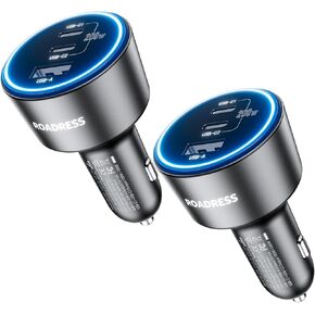 USB C Car Charger, 2Pack 3-Port 200W Dual USB-C & USB-A Phone Car Charger Adapter PD/QC Fast Charging Cigarette Lighter for Phone 16 15 14 13 12 Pro Max, Laptop MacBook Samsung Galaxy S24