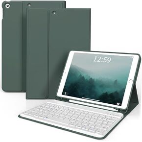 for iPad Case wtih Keyboard for iPad 9th/8th/7th Generation 10.2 inch, Detachable Bluetooth Keyboard, Stand Folio Keyboard Cover with Pencil Holder for iPad 10.2 2021/2020/2019, Dark Green