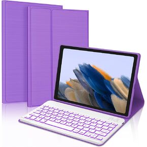 Galaxy Tab A8 Cases with Keyboard 10.5 inch 2022, Magnetic Detachable Wireless Bluetooth Keyboard, Smart 7 Colors RGB Backlit, Slim Lightweight Stand Cover for Tab A8 (Model: SM-X200/X205/X207) Purple