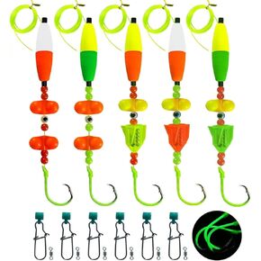 Catfish Rig,5PCS Catfish Float Rigs,Catfishing Tackle Floats with Rattler Beads Snaps,Rigs for Catfish Fishing 8/0 Glow in Dark Circle Hook