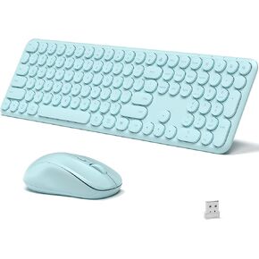 Wireless Keyboard and Mouse Combo, 110 Round Quiet Keys, Adjustable Optical Mouse, Share 1xUSB Receiver, Power Switch, for Windows Mac(Blue)