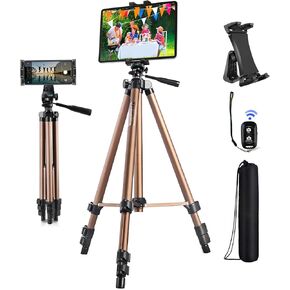 Peastrex Tripod for iPad iPhone, 3 in 1 Tablet Phone Camera Mount Stand Holder 54in Lightweight with Remote for 3.5 to 13.5in Tablet Phone, iPad Pro Air Mini 12.9 11 10.5 9.7, iPhone Pro 12 11