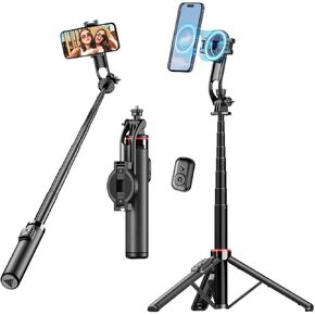 Magnetic Selfie Stick Tripod for iPhone - 51" Phone Tripod Stand Compatible with Magsafe, Travel Tripod Phone Holder Stick for iPhone Android Cell Phones Camera Video Recording Vlogging