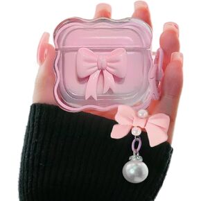 MORWLAT Case for AirPods 4 Case Cover with Cute Pink 3D Bow Keychain for Girls&Women, Soft TPU Protective Shockproof Wireless Charging Case for AirPods 4th Generation