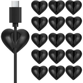 jojofuny 16pcs Heart-Shaped Cord Holder Charger Holders for Cords, Adhesive Cable Clips - Nightstand Organizer, Cord Organizer for Home Office Desk Car