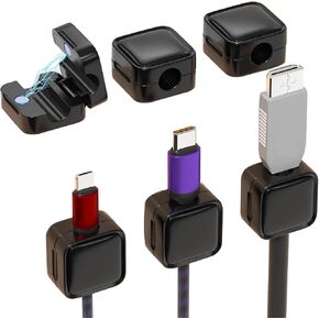 6 Pack Magnetic Cord Organizer,Cable Smooth Adjustable Easy Secure Cable Management,Hide Phone Charging Cable Keeper, Strong Adhesive Wire Charger Holder for Nightstand (Black, 6pack)