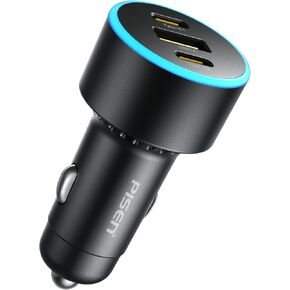 PISEN 60W USB C Car Charger - Car Phone Charger Adapter PD30W & QC3.0 Fast Charging, Car USB Charger Multi Port, Cigarette Lighter USB Charger, Car Charger with LED for iPhone 16/15/14/13/12 Series