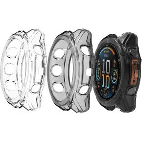 Compatible with Garmin Fenix 8 Multisport Smartwatch 51MM Series,Soft Flexible TPU Thin Lightweight Bumper Cover Protector for Smartwatch Series 51MM,(Transparent+Clear Black)