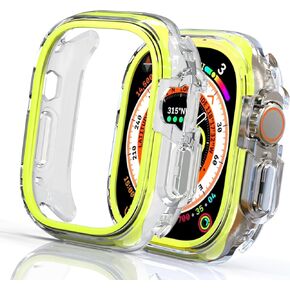 Fashion Bumper 49mm Fit for Apple Watch Ultra 2/Ultra 49mm Case, Rugged Face Bezel + Soft Clear Bumper Guard, Anti-Scratch Protective iWatch Cover for Apple Ultra 2&1 49mm Strap Accessories - Yellow