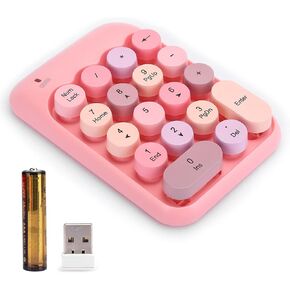 Zunate Numeric Keypad, 18-Keys Portable Slim Mini Number Pad Retro Vintage Colorful Round Chocolate Keycap, Financial Accounting Number Keyboard for Laptop Notebook Desktop