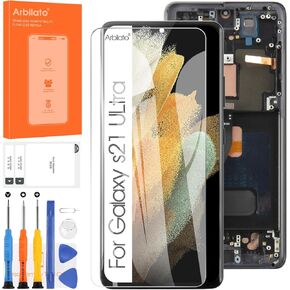 AMOLED Screen for Samsung Galaxy S21 Ultra 5G Screen Replacement for Samsung S21 Ultra LCD Screen SM-G998B Touch Display Digitizer Assembly Repair Parts with Frame (Black with Fingerprint Function)