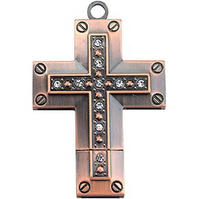 Metal USB Drive Retro Bronze Cross Shaped USB Flash Drive red Copper Rhinestone USB Flash Drive Retro Drive (Copper Cross 128GB)