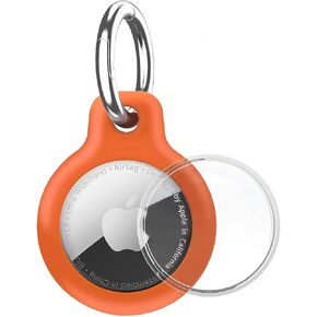 Holder 1-Pack Waterproof TPU Shell Protective Case, Anti-Scratch Airtags Key Chain for Apple Air Tags with All Metal Keychain Key Ring Clip (Orange)