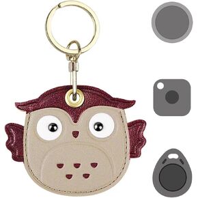 Cute Tile Mate Holder, Universal Case Fit for AirTag, Galaxy SmartTag, eufy SmartTrack Link, Key Fob, Leather Air Tracker Smart Tag Case with Key Rings (Owl)
